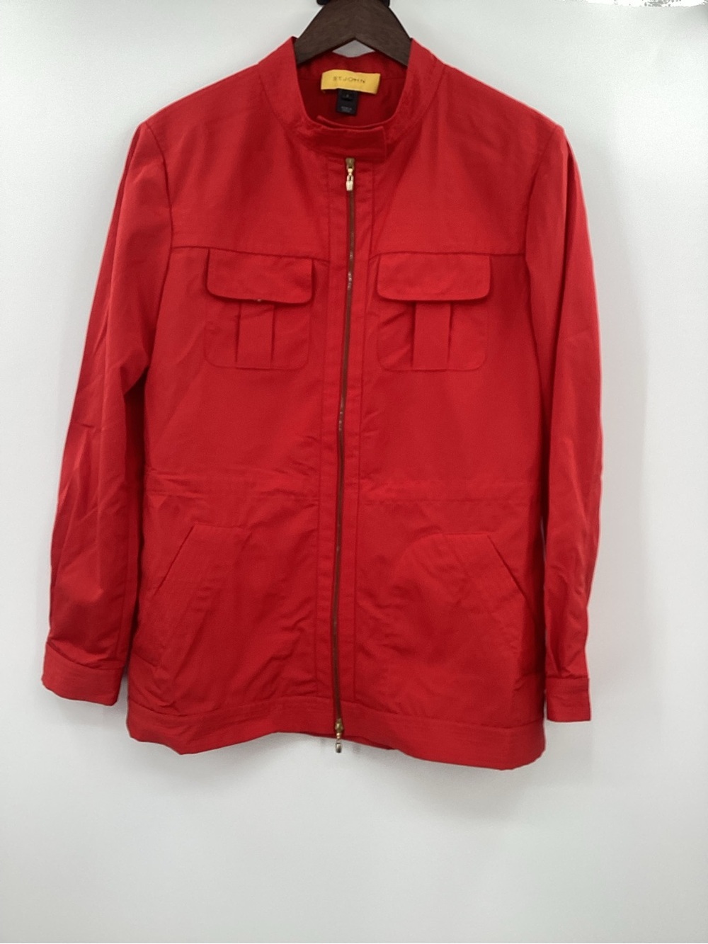 St. John Bright Red Zip-Up Windbreaker Jacket